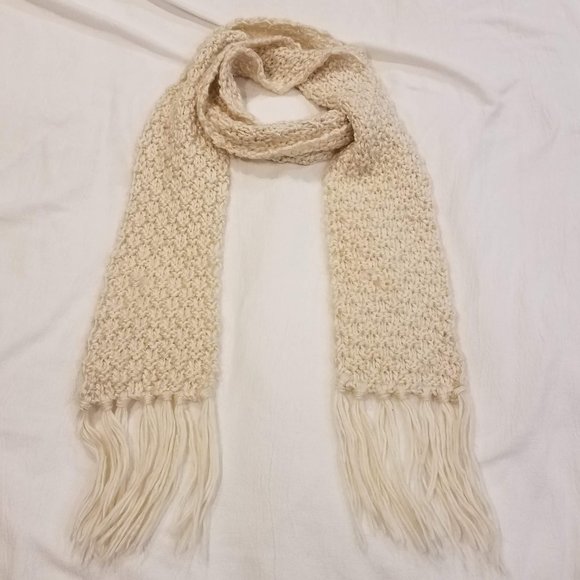 Cream Knitted Scarf with Fringe - Picture 1 of 5